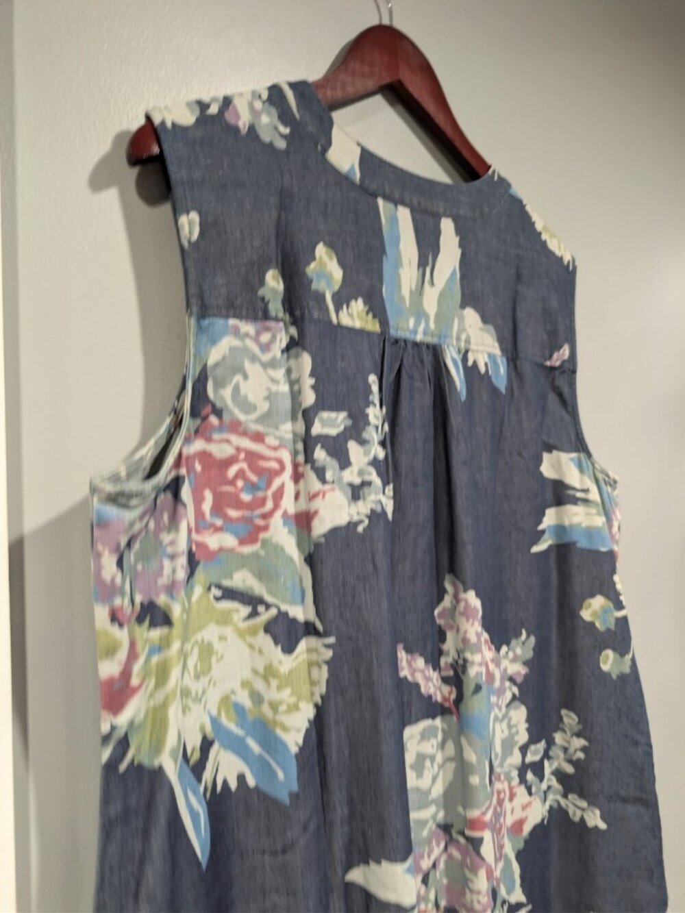 Denim & Co Dress Womens XL Blue Floral Sleeveless Button Front Pockets Casual - Picture 13 of 16